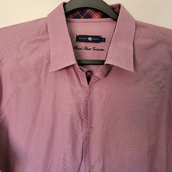 Stone Rose Black Rivet Collection Pink White Striped Button Down Flip Cuff XL - Picture 2 of 13